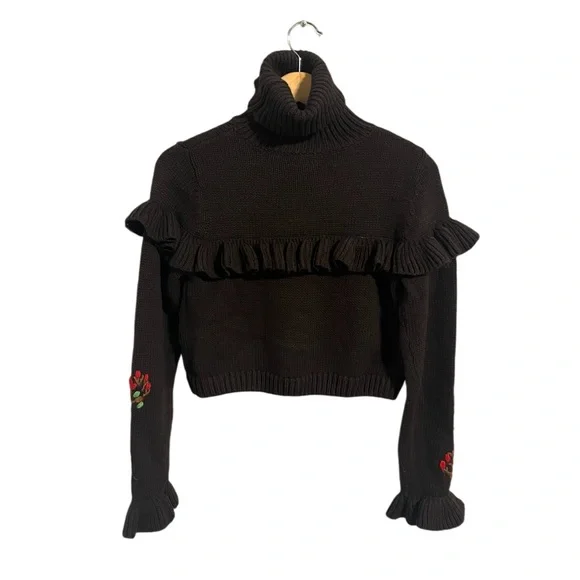 Zara Ruffle Floral Embroidered Sweater - Picture 4 of 11